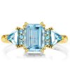Three Stone Emerald Cut Aquamarine Engagement Ring in 18K Gold Plated Sterling Silver