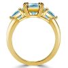 Three Stone Emerald Cut Aquamarine Engagement Ring in 18K Gold Plated Sterling Silver