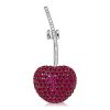 Ruby & Sapphire Cherry Brooch - 925 Sterling Silver - Round Cut Gemstones