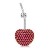 Ruby & Sapphire Cherry Brooch - 925 Sterling Silver - Round Cut Gemstones