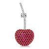 Ruby & Sapphire Cherry Brooch - 925 Sterling Silver - Round Cut Gemstones