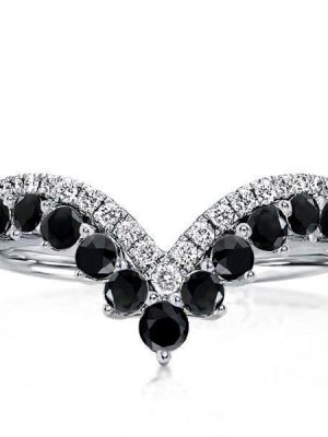 Black Chevron Wedding Band for Women - Sterling Silver Matching Ring