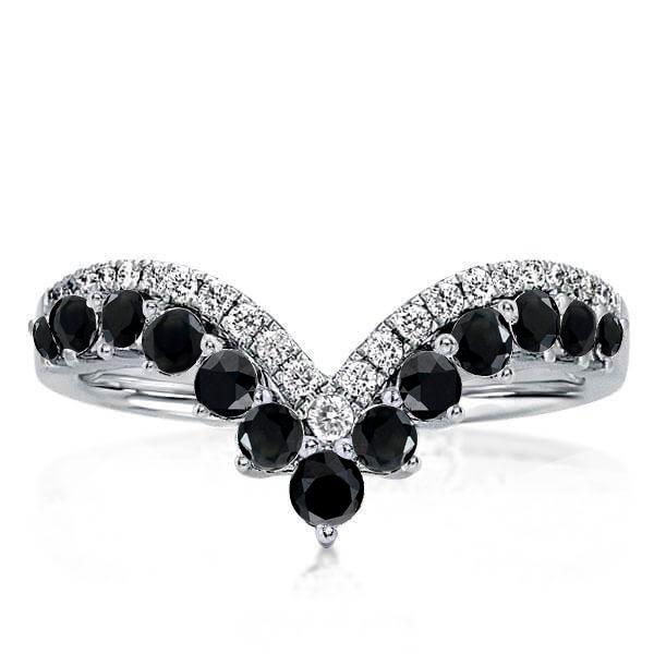 Black Chevron Wedding Band for Women - Sterling Silver Matching Ring