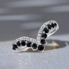 Black Chevron Wedding Band for Women - Sterling Silver Matching Ring