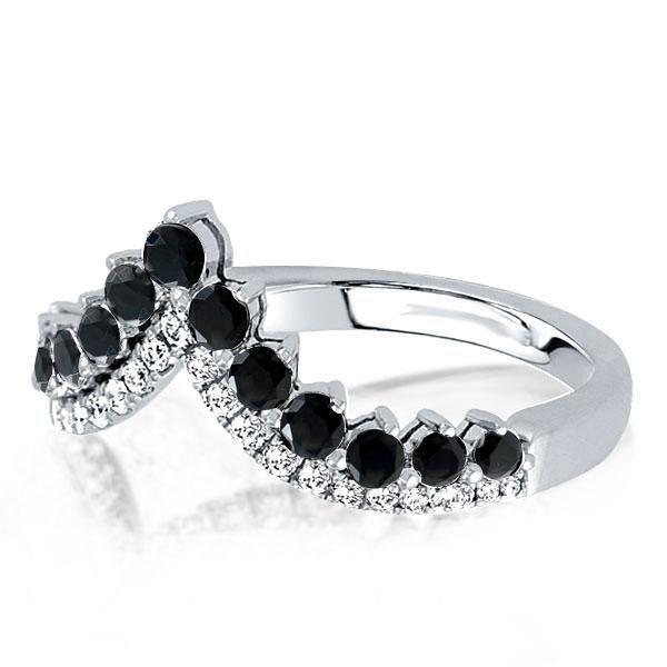 Black Chevron Wedding Band for Women - Sterling Silver Matching Ring