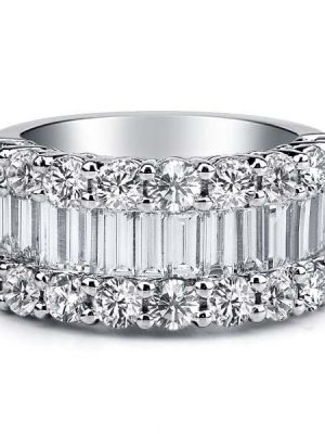 Three Row Half Eternity Sterling Silver Wedding Band - 3.75 TW