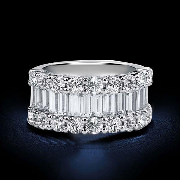 Three Row Half Eternity Sterling Silver Wedding Band - 3.75 TW
