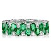 Emerald & Sapphire Pear Eternity Band - Sterling Silver Wedding Ring