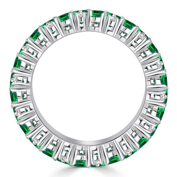 Emerald & Sapphire Pear Eternity Band - Sterling Silver Wedding Ring