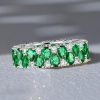 Emerald & Sapphire Pear Eternity Band - Sterling Silver Wedding Ring