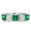 Asscher Cut Green Emerald Wedding Band - 925 Sterling Silver Ring