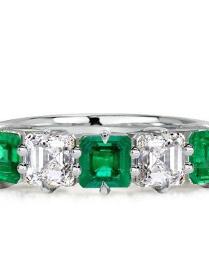 Asscher Cut Green Emerald Wedding Band - 925 Sterling Silver Ring