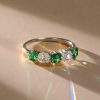 Asscher Cut Green Emerald Wedding Band - 925 Sterling Silver Ring