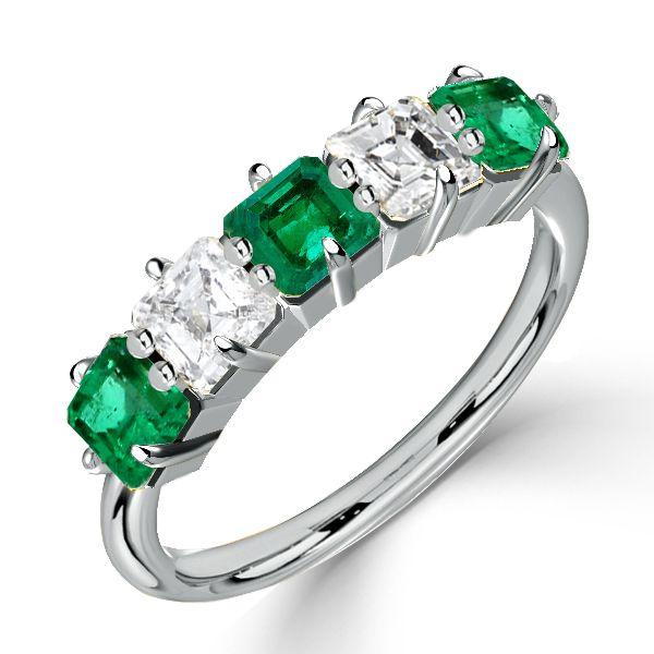 Asscher Cut Green Emerald Wedding Band - 925 Sterling Silver Ring
