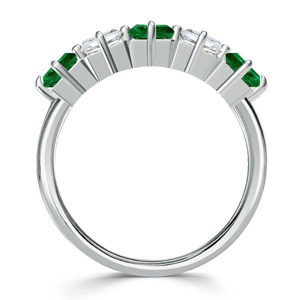 Asscher Cut Green Emerald Wedding Band - 925 Sterling Silver Ring