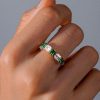 Asscher Cut Green Emerald Wedding Band - 925 Sterling Silver Ring
