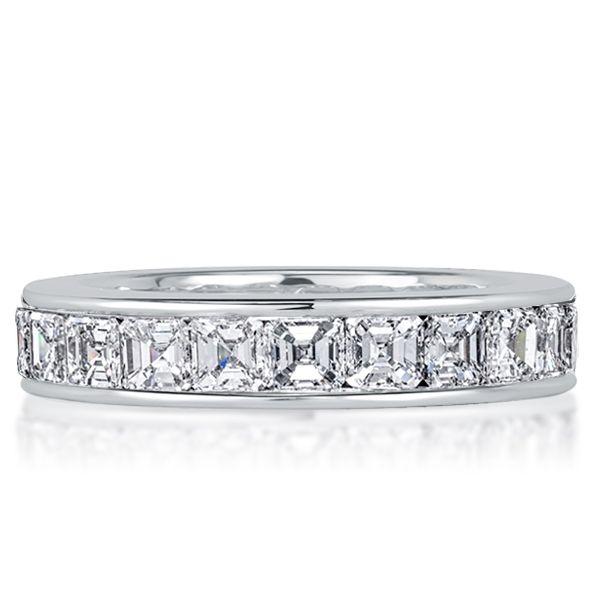 Asscher Cut White Sapphire Eternity Band - 925 Sterling Silver Wedding Ring