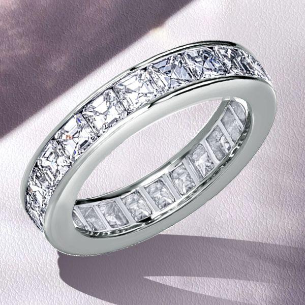 Asscher Cut White Sapphire Eternity Band - 925 Sterling Silver Wedding Ring