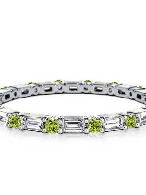 Peridot Eternity Wedding Band - Baguette Cut 925 Sterling Silver Ring