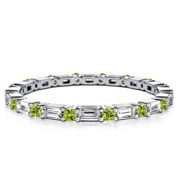Peridot Eternity Wedding Band - Baguette Cut 925 Sterling Silver Ring