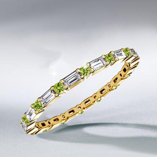 Peridot Eternity Wedding Band - Baguette Cut 925 Sterling Silver Ring