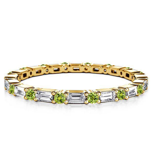 Peridot Eternity Wedding Band - Baguette Cut 925 Sterling Silver Ring