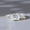 Emerald Cut Three Stone Ring - 925 Sterling Silver - Travel Wedding, 1.95 CTW