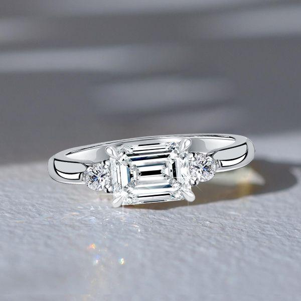 Emerald Cut Three Stone Ring - 925 Sterling Silver - Travel Wedding, 1.95 CTW