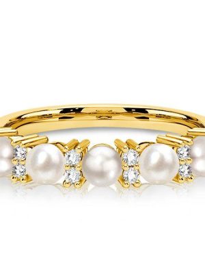Pearl Eternity Band Ring - 925 Sterling Silver Wedding Band - Gold/Rose Gold Options