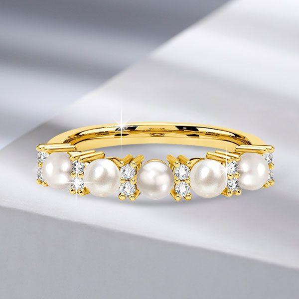 Pearl Eternity Band Ring - 925 Sterling Silver Wedding Band - Gold/Rose Gold Options