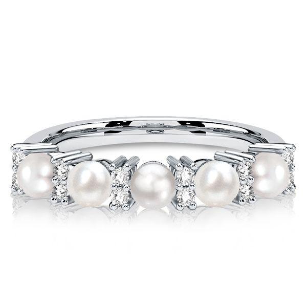 Pearl Eternity Band Ring - 925 Sterling Silver Wedding Band - Gold/Rose Gold Options
