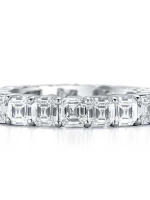 Eternity Asscher Cut Created White Sapphire Wedding Band for Women - Sterling Silver