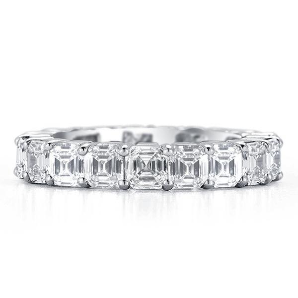 Eternity Asscher Cut Created White Sapphire Wedding Band for Women - Sterling Silver