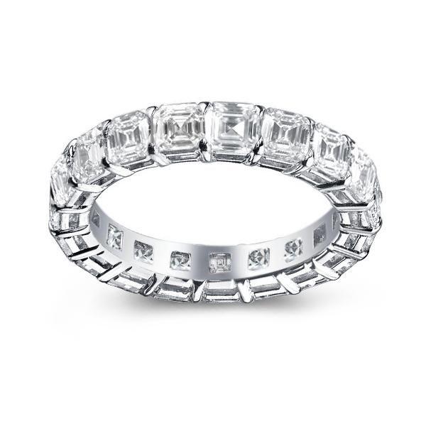 Eternity Asscher Cut Created White Sapphire Wedding Band for Women - Sterling Silver