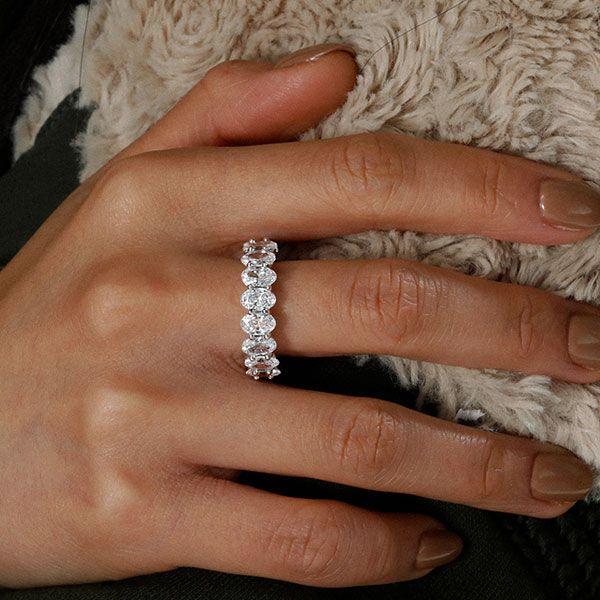 Eternity Oval Created White Sapphire Wedding Band - Platinum Style Sterling Silver