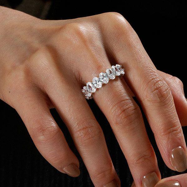 Eternity Oval Created White Sapphire Wedding Band - Platinum Style Sterling Silver