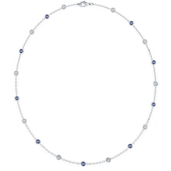 1.62 CT. TW Blue and White Sapphire Bezel Set Tennis Necklace in Sterling Silver