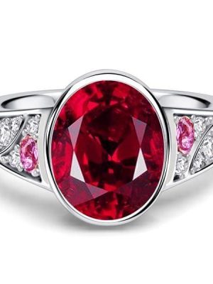 Oval Cut Ruby Bezel Setting Engagement Ring for Women in 925 Sterling Silver