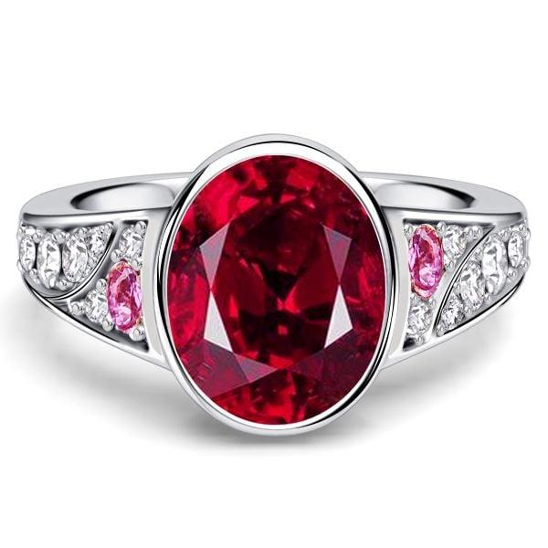 Oval Cut Ruby Bezel Setting Engagement Ring for Women in 925 Sterling Silver