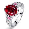 Oval Cut Ruby Bezel Setting Engagement Ring for Women in 925 Sterling Silver