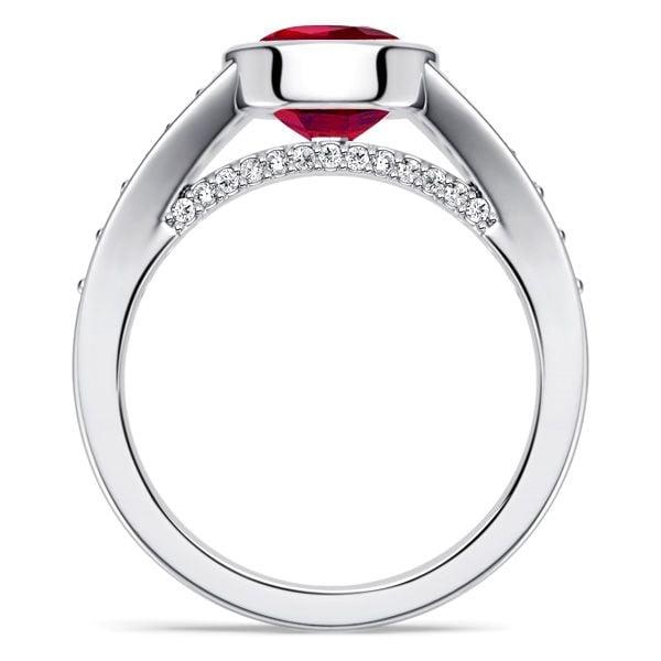 Oval Cut Ruby Bezel Setting Engagement Ring for Women in 925 Sterling Silver