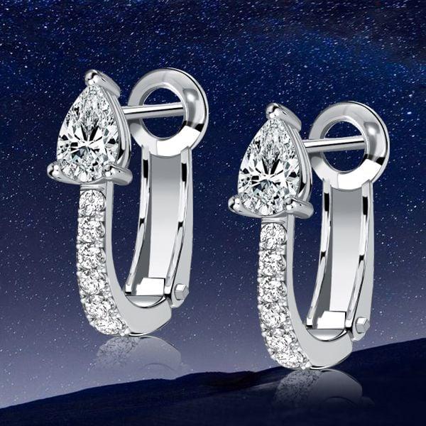 Sterling Silver Pear Shaped White Sapphire Hoop Earrings with Rhodium Finish