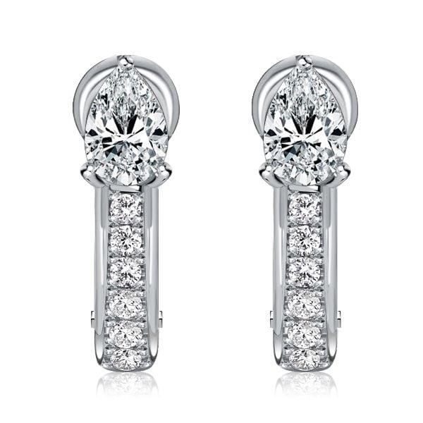 Sterling Silver Pear Shaped White Sapphire Hoop Earrings with Rhodium Finish