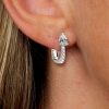 Sterling Silver Pear Shaped White Sapphire Hoop Earrings with Rhodium Finish