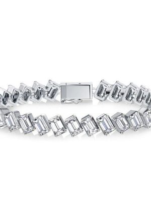 Emerald Cut Sapphire Eternity Tennis Bracelet for Women in Sterling Silver