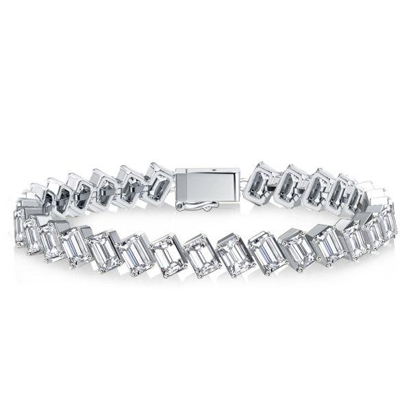 Emerald Cut Sapphire Eternity Tennis Bracelet for Women in Sterling Silver