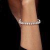 Emerald Cut Sapphire Eternity Tennis Bracelet for Women in Sterling Silver