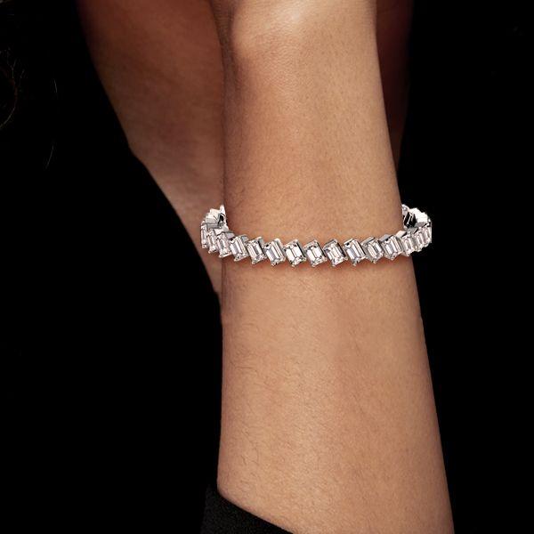 Emerald Cut Sapphire Eternity Tennis Bracelet for Women in Sterling Silver