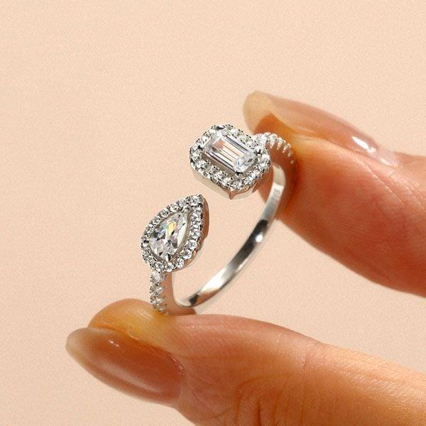 Emerald Cut Open Wedding Band, 0.95 CT. TW. Sterling Silver Eternity Ring