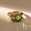 Three Stone Peridot Engagement Ring for Women in 18K Gold Plated Sterling Silver